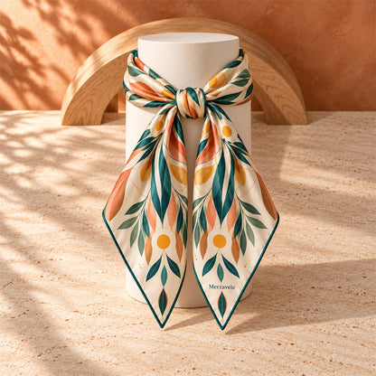 Merzavele Botanical Compass Square Scarf - styled view