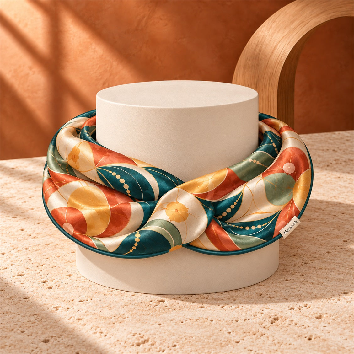 Merzavele Floral Ribbon Loop Scarf - styled view