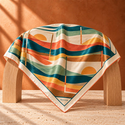 Merzavele Sunset Landscape Square Scarf - styled view