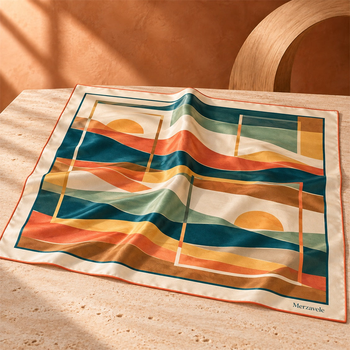 Merzavele Sunset Landscape Square Scarf - main product view